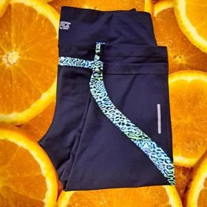 Fila‎ Black Green White Capri Compression Pants with Reflective Accents